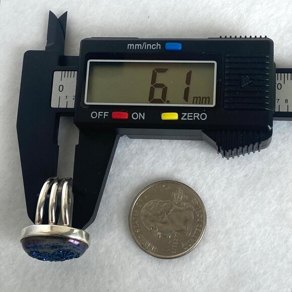 Sterling Silver 925 India Oval Blue Titanium Druzy Triple Band Ring Sz 7 - Picture 15 of 16